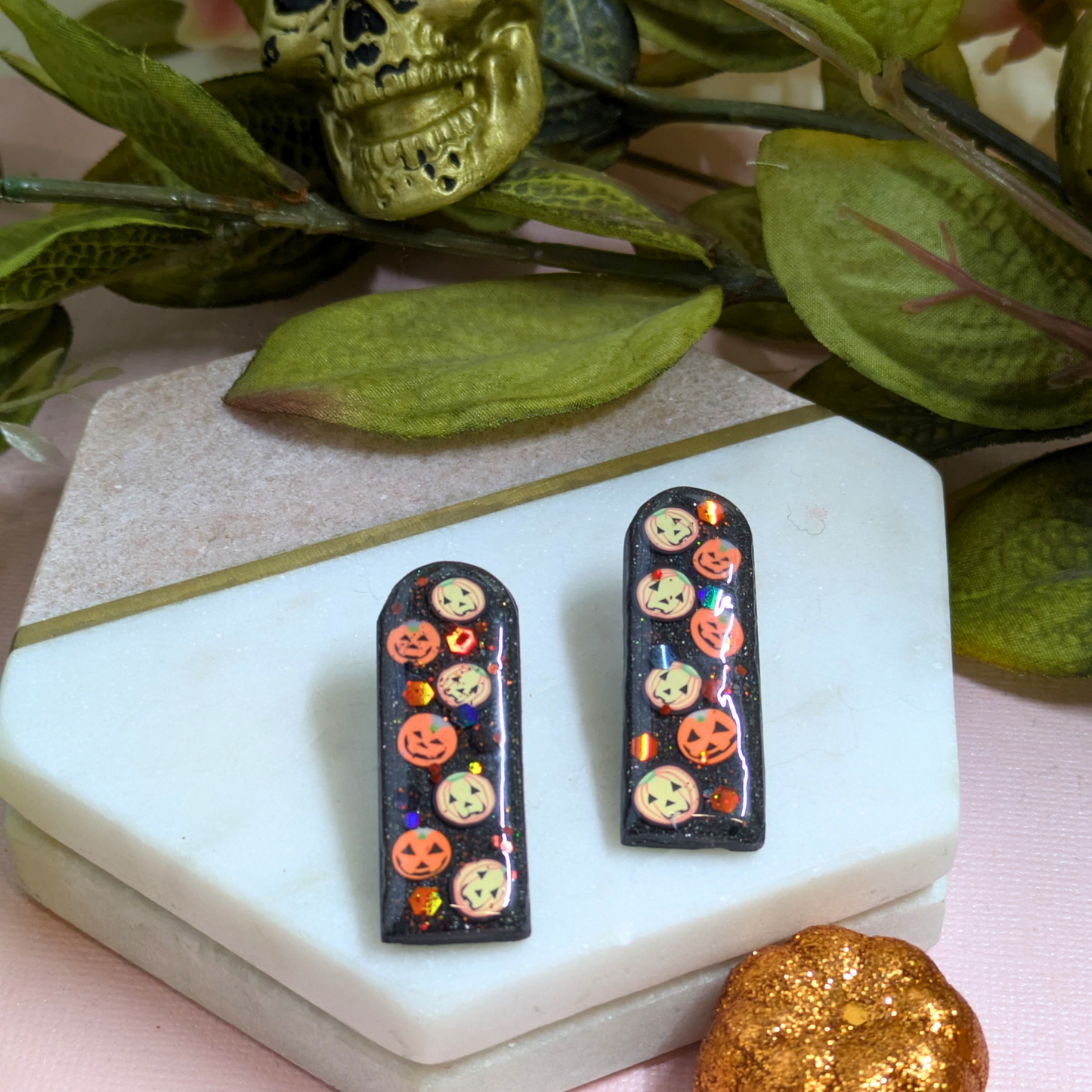 Pumpkin Arch Polymer Clay Stud Earrings