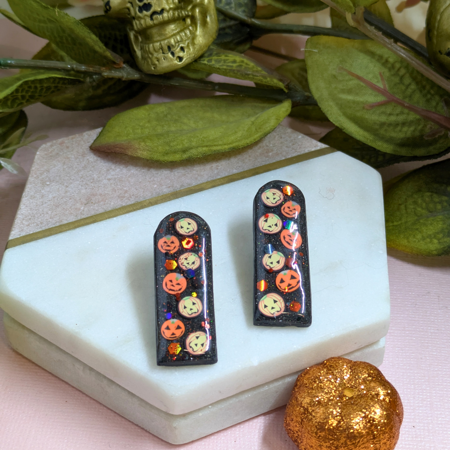 Pumpkin Arch Polymer Clay Stud Earrings