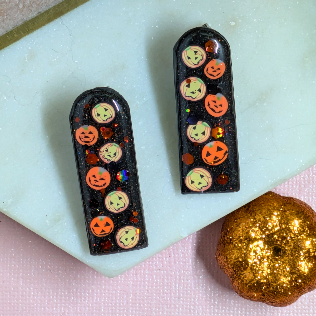 Pumpkin Arch Polymer Clay Stud Earrings