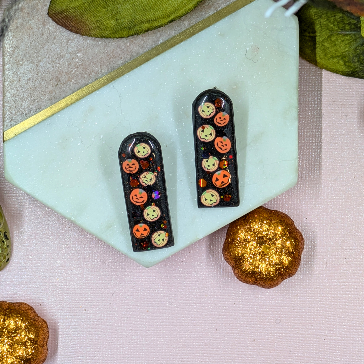 Pumpkin Arch Polymer Clay Stud Earrings