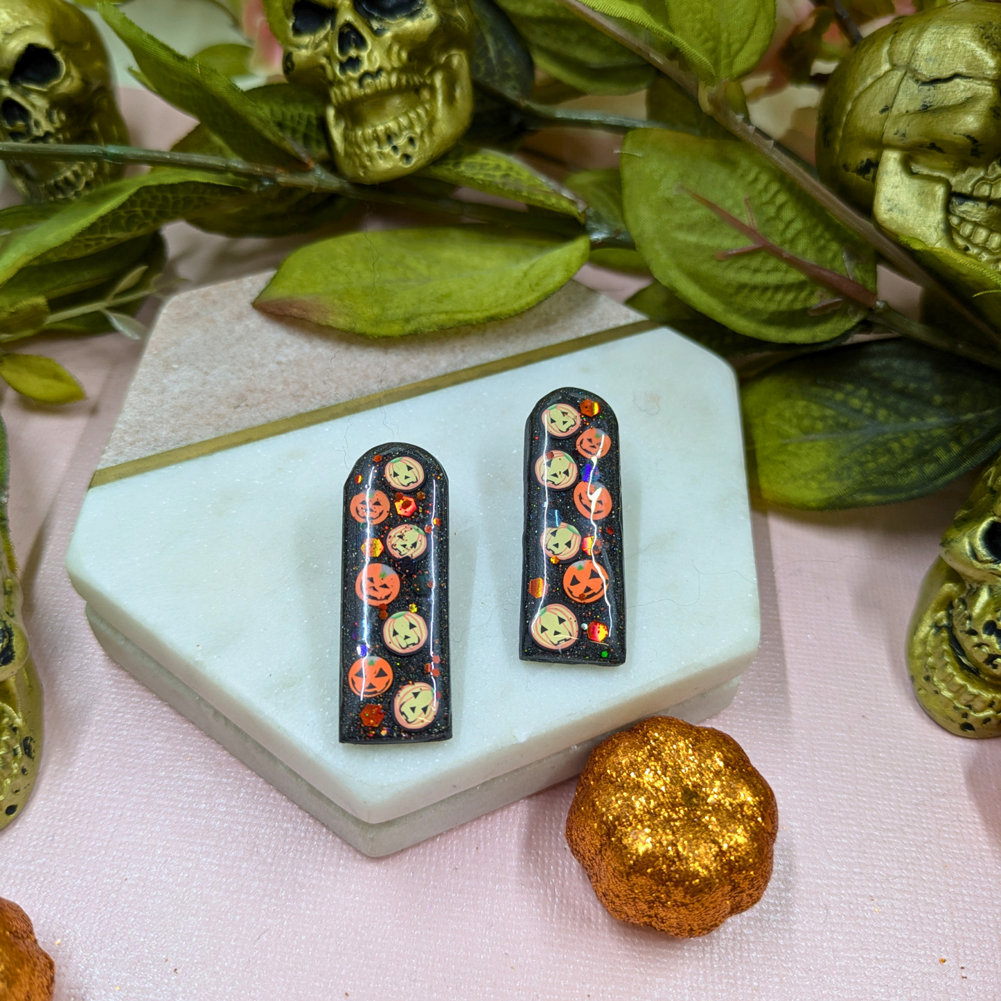 Pumpkin Arch Polymer Clay Stud Earrings