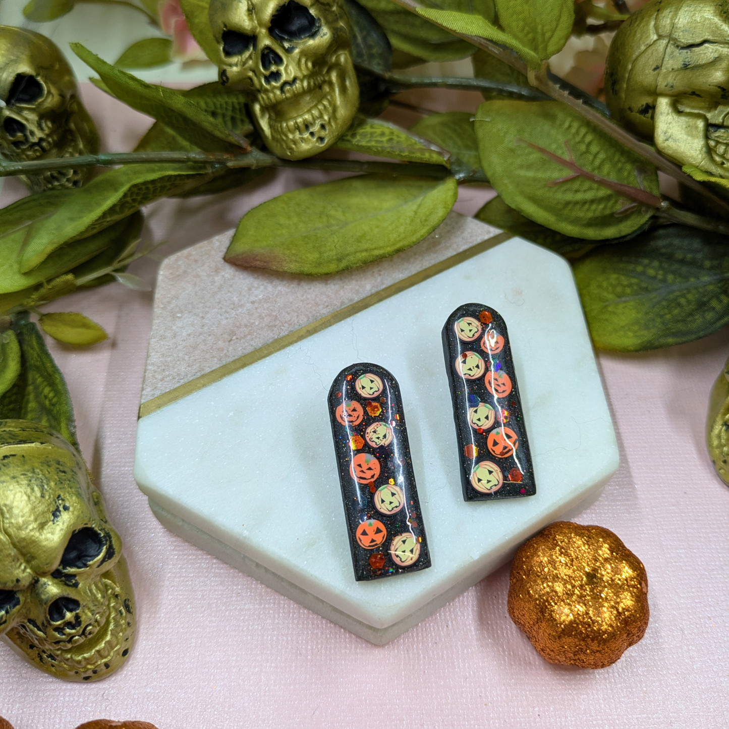 Pumpkin Arch Polymer Clay Stud Earrings