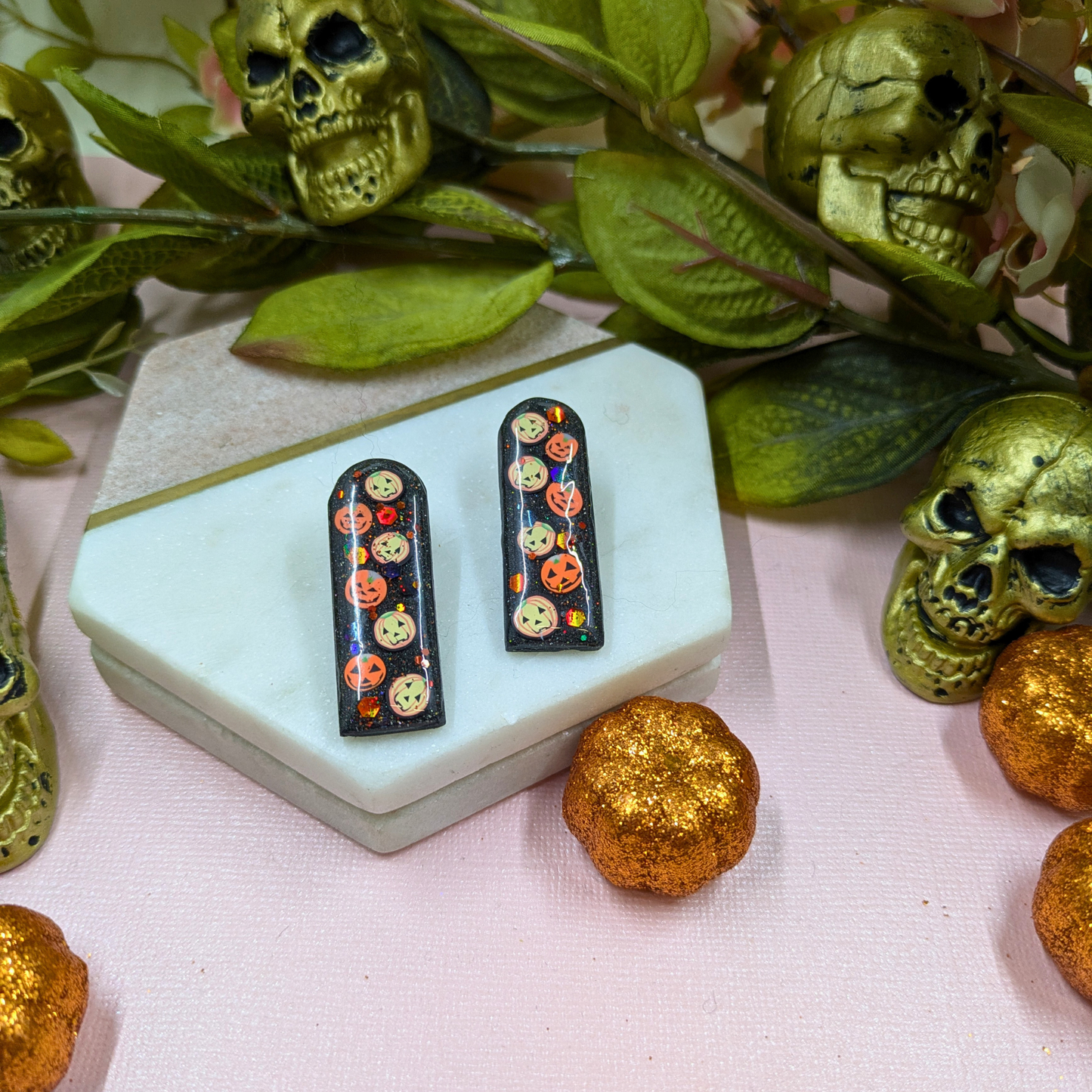 Pumpkin Arch Polymer Clay Stud Earrings