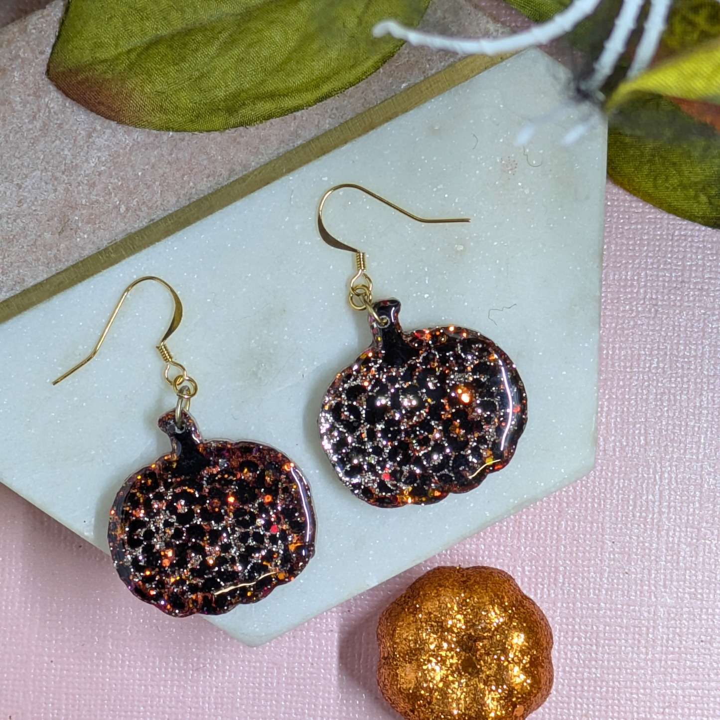 Animal Print Pumpkin Resin Dangle Earrings