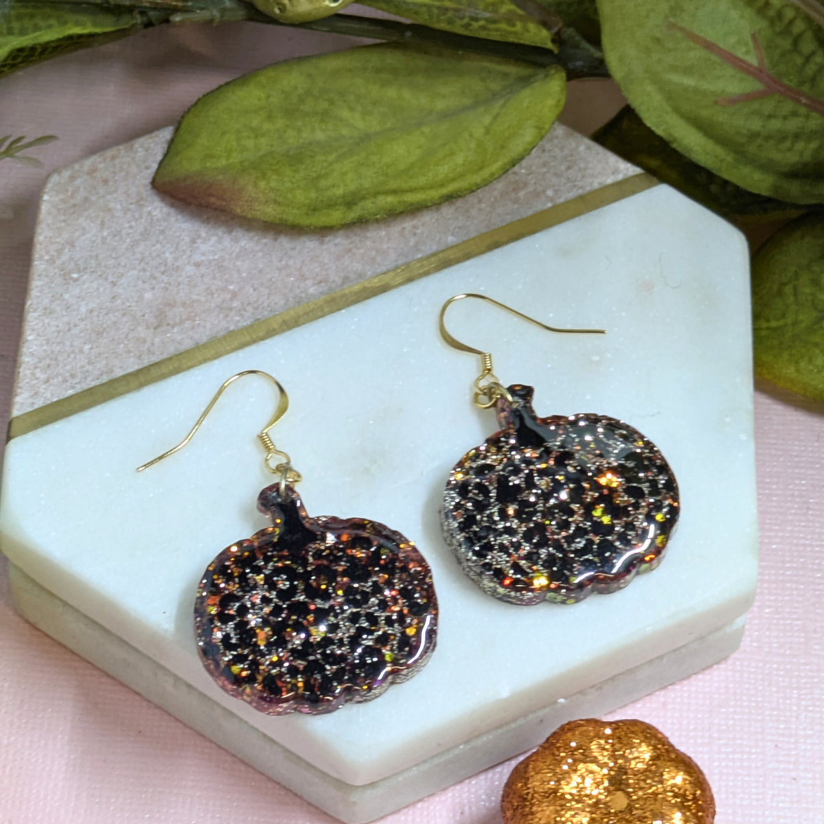 Animal Print Pumpkin Resin Dangle Earrings