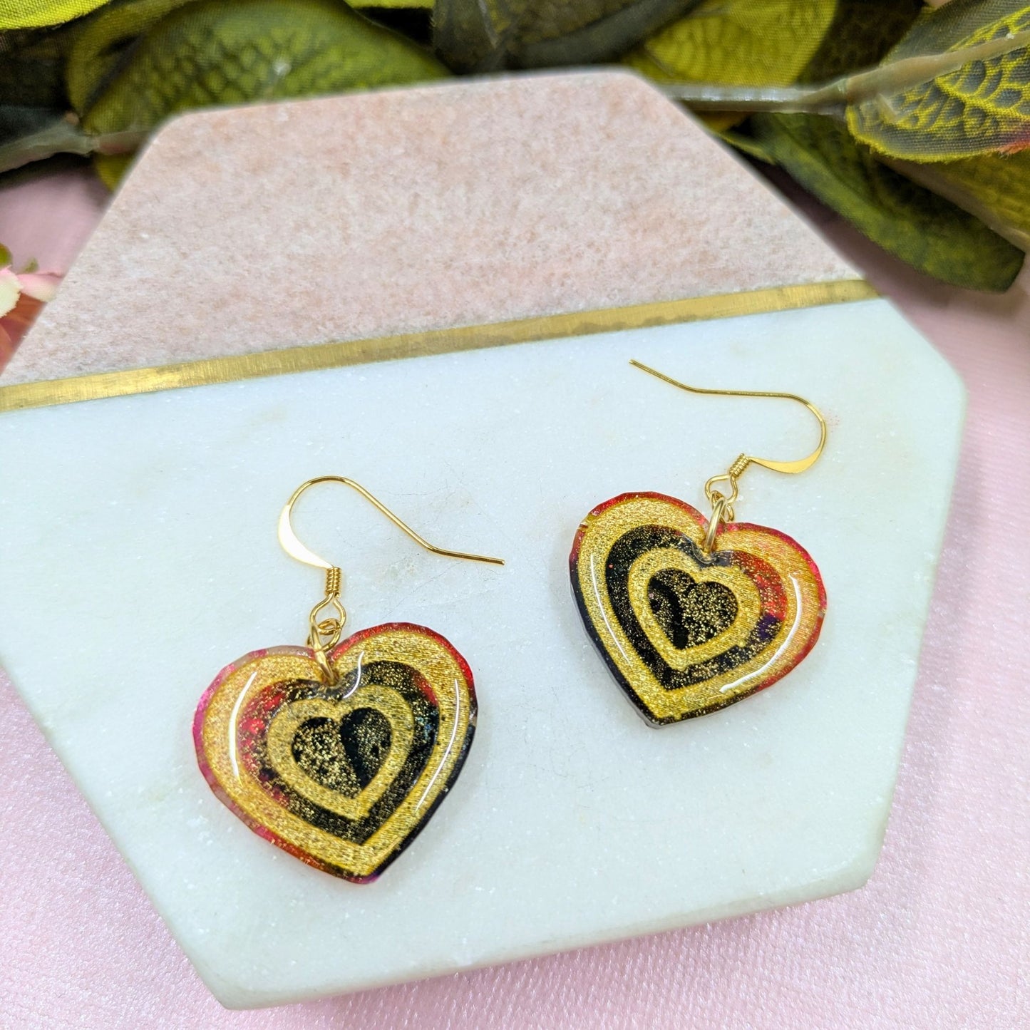 "Annabel" Heart Alcohol Ink Dangle Earrings