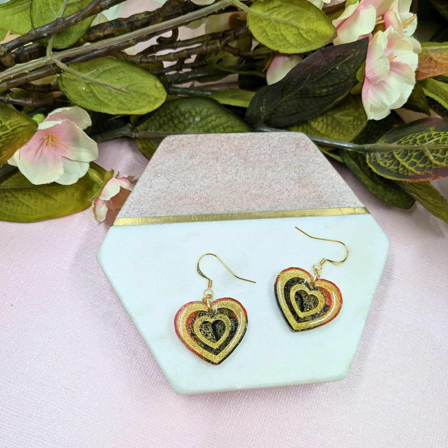 "Annabel" Heart Alcohol Ink Dangle Earrings