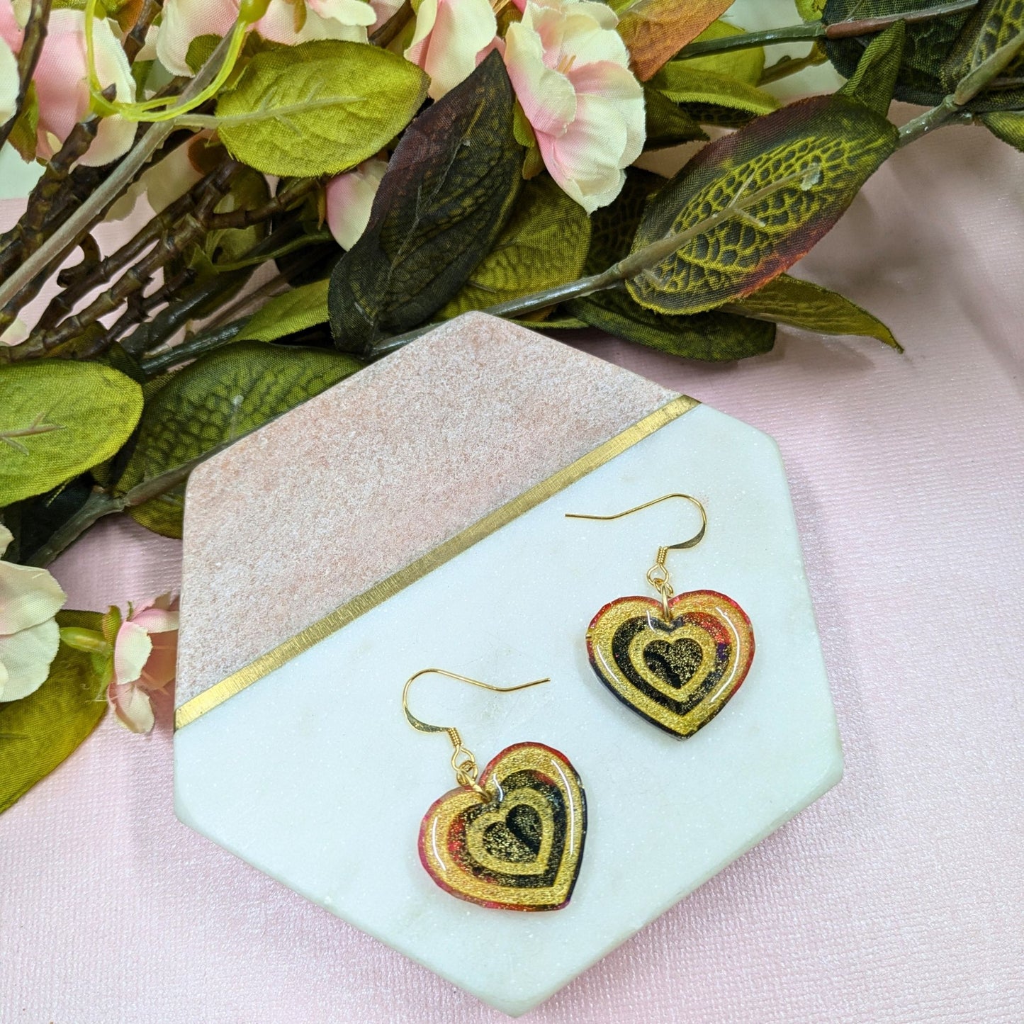 "Annabel" Heart Alcohol Ink Dangle Earrings
