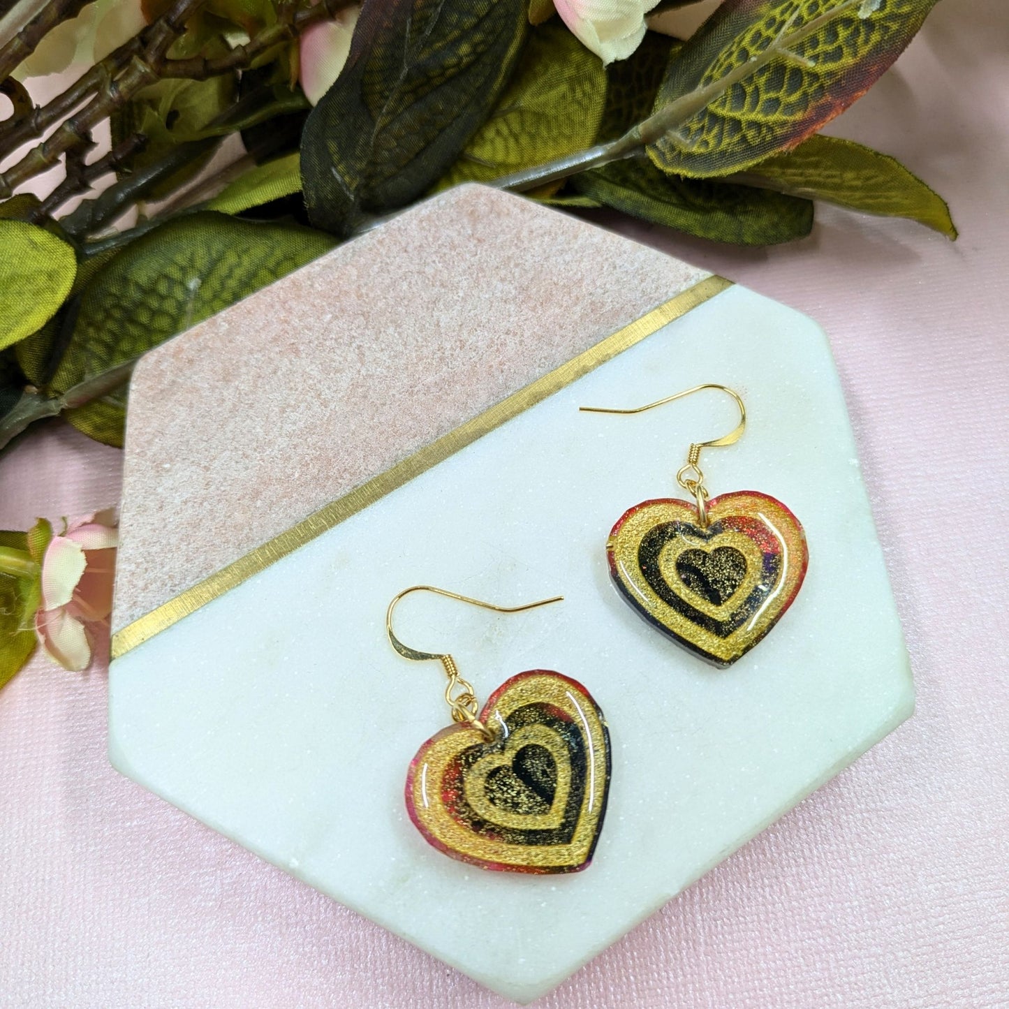 "Annabel" Heart Alcohol Ink Dangle Earrings