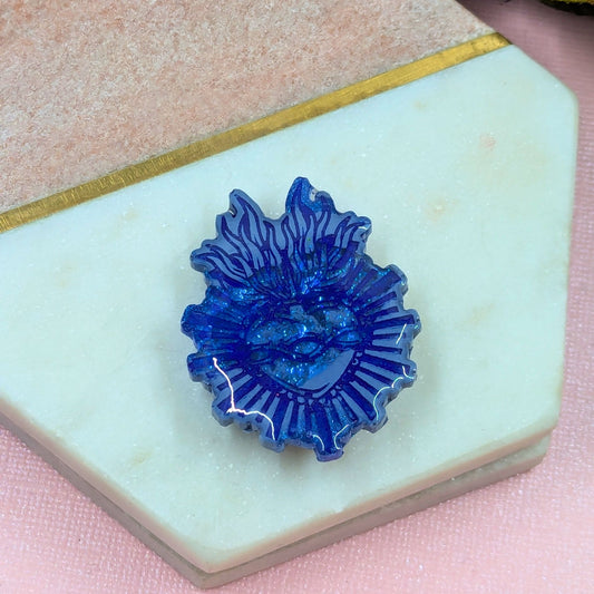 "Betsy" Blue Burning Heart Brooch