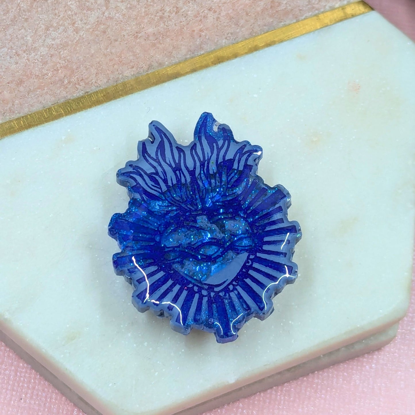 "Betsy" Blue Burning Heart Brooch