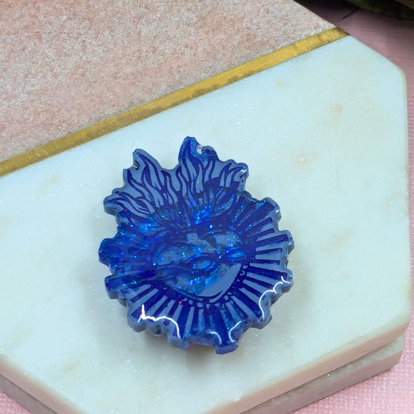 "Betsy" Blue Burning Heart Brooch