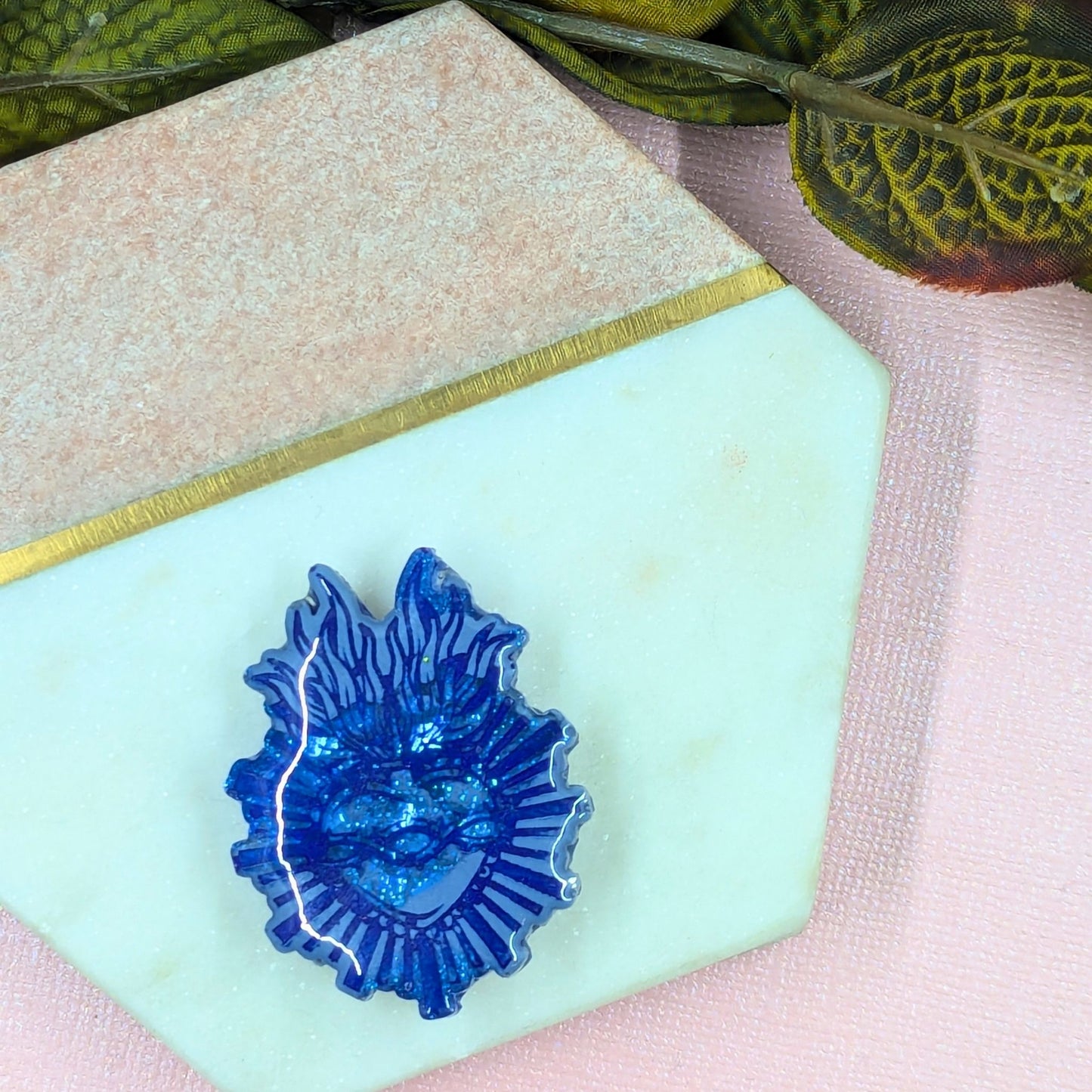 "Betsy" Blue Burning Heart Brooch