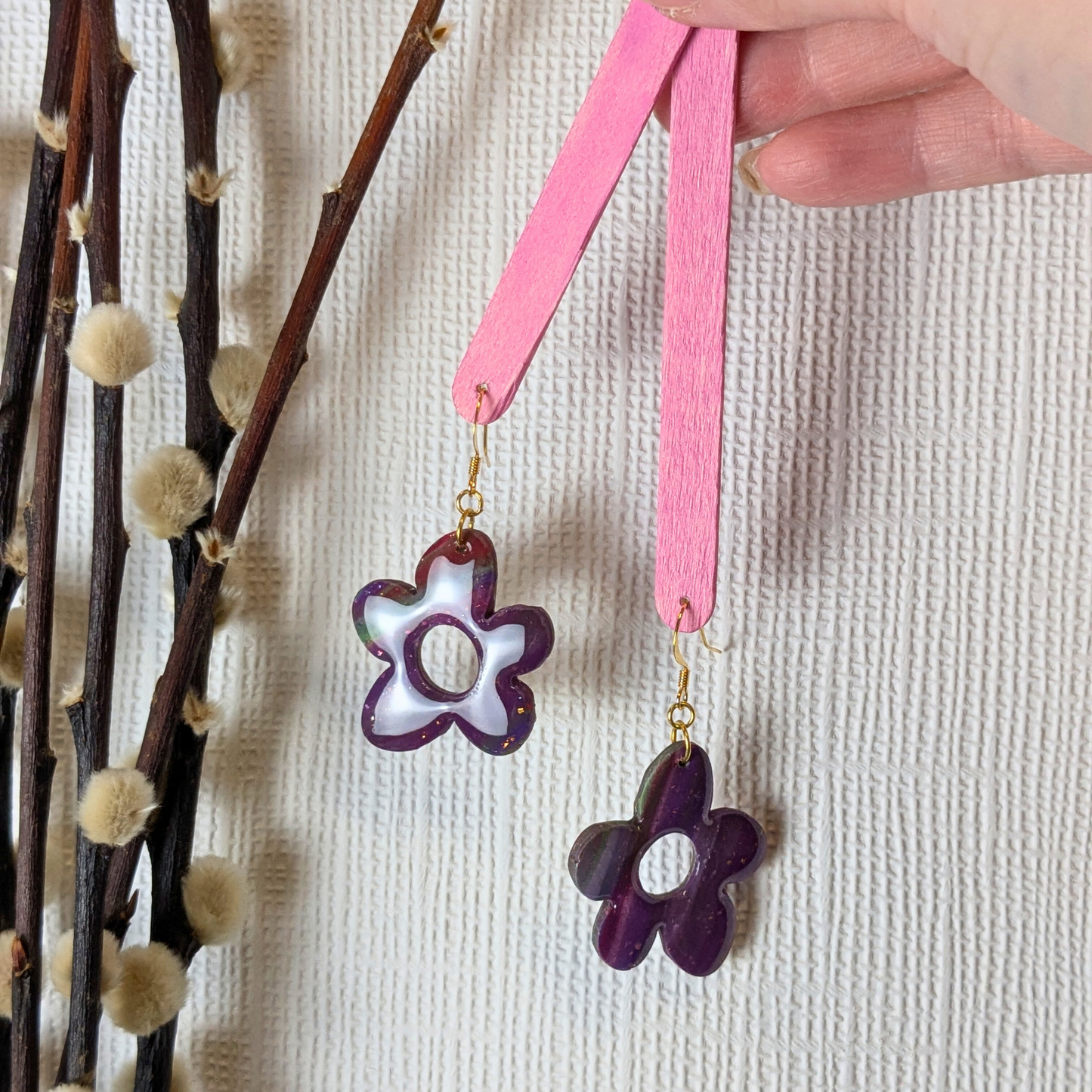 Florence Purple Abstract Flower Polymer Clay Dangle Earrings