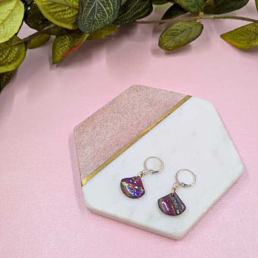 "Adela" Abstract Fan Polymer Clay Huggies | Handmade Unique Earrings