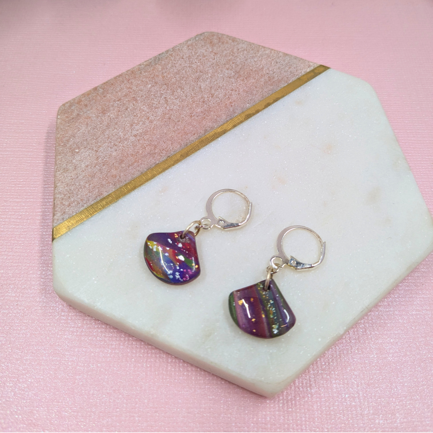 "Adela" Abstract Fan Polymer Clay Huggies | Handmade Unique Earrings