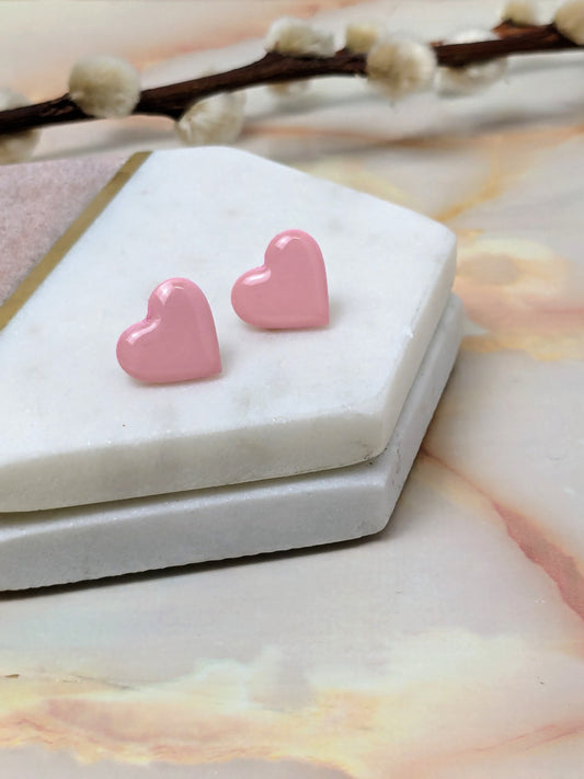 "Amy" Pink Polymer Clay Heart Stud Earrings - Valentine's Collection