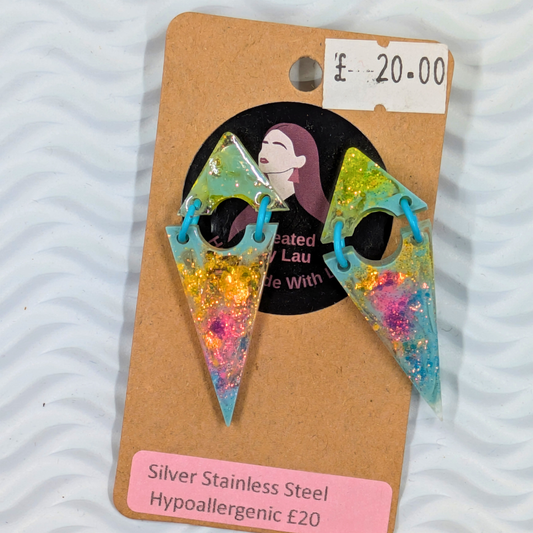 "Athena" Multi Coloured glitter Triangle Dangle Earrings