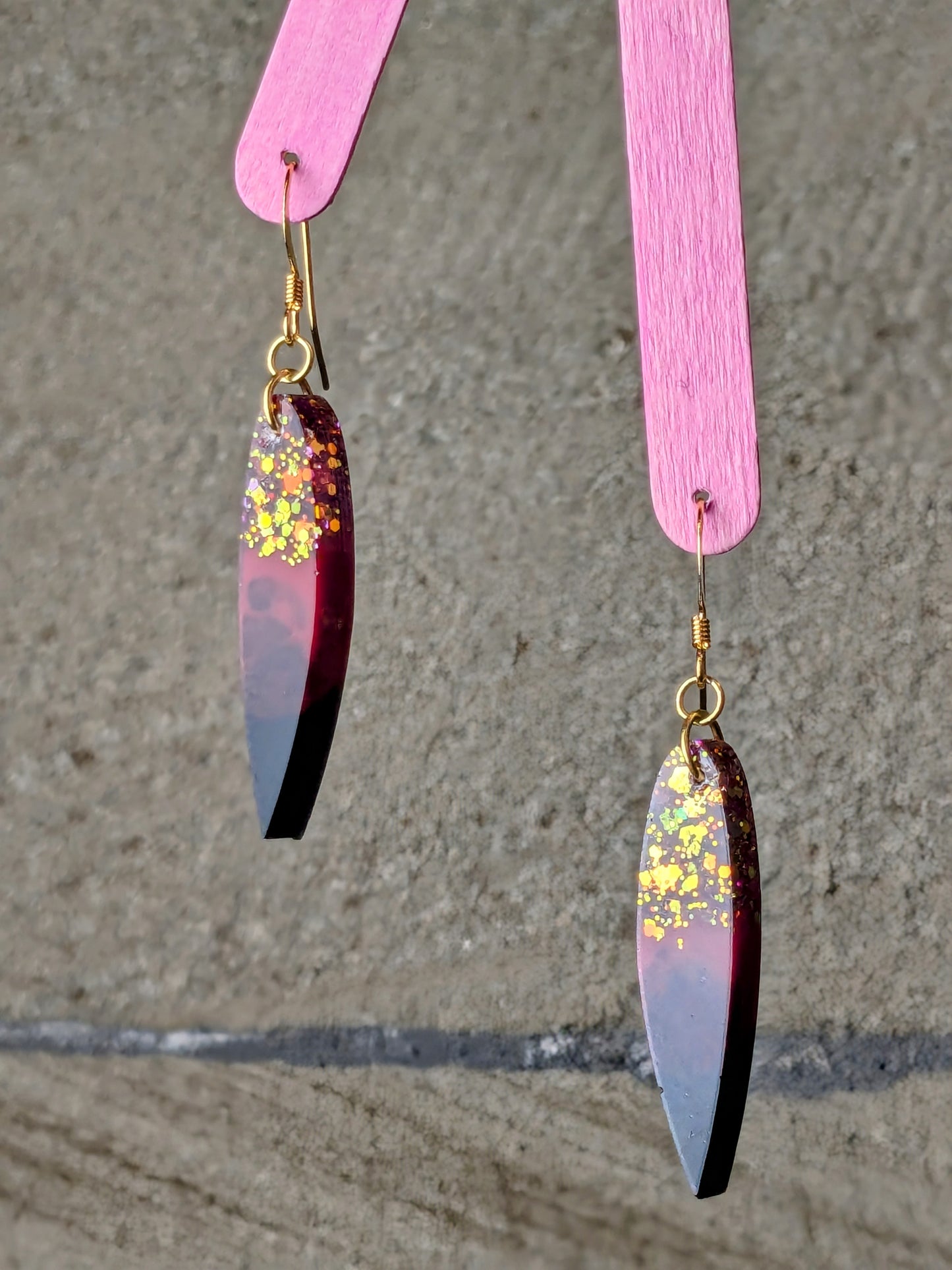 Aurelia Autumn Glitter Red & Black Abstract Resin Earrings | Unique Handmade Statement Jewellery