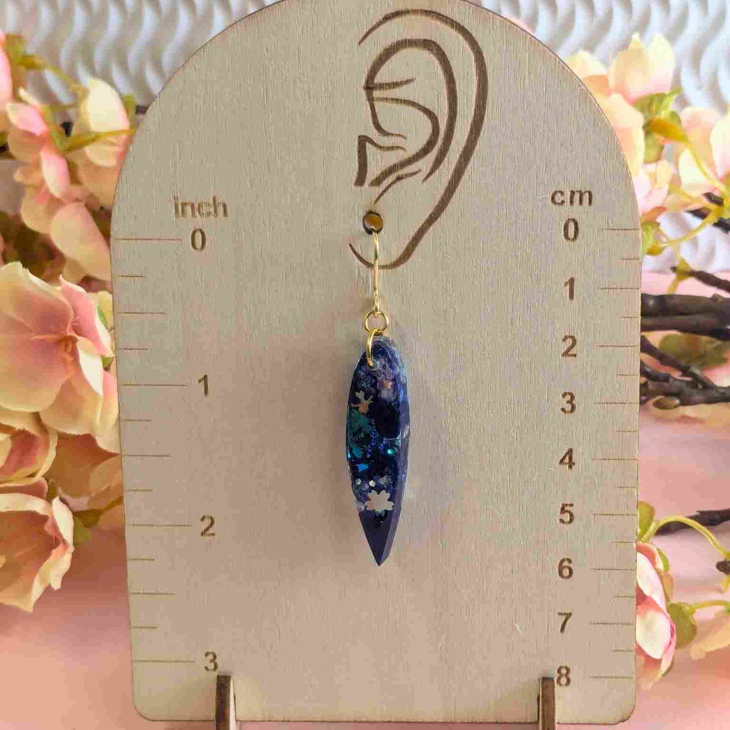 Aurelia Blue Flower Iridescent Dangle Earrings - Handmade Floral UK Jewellery
