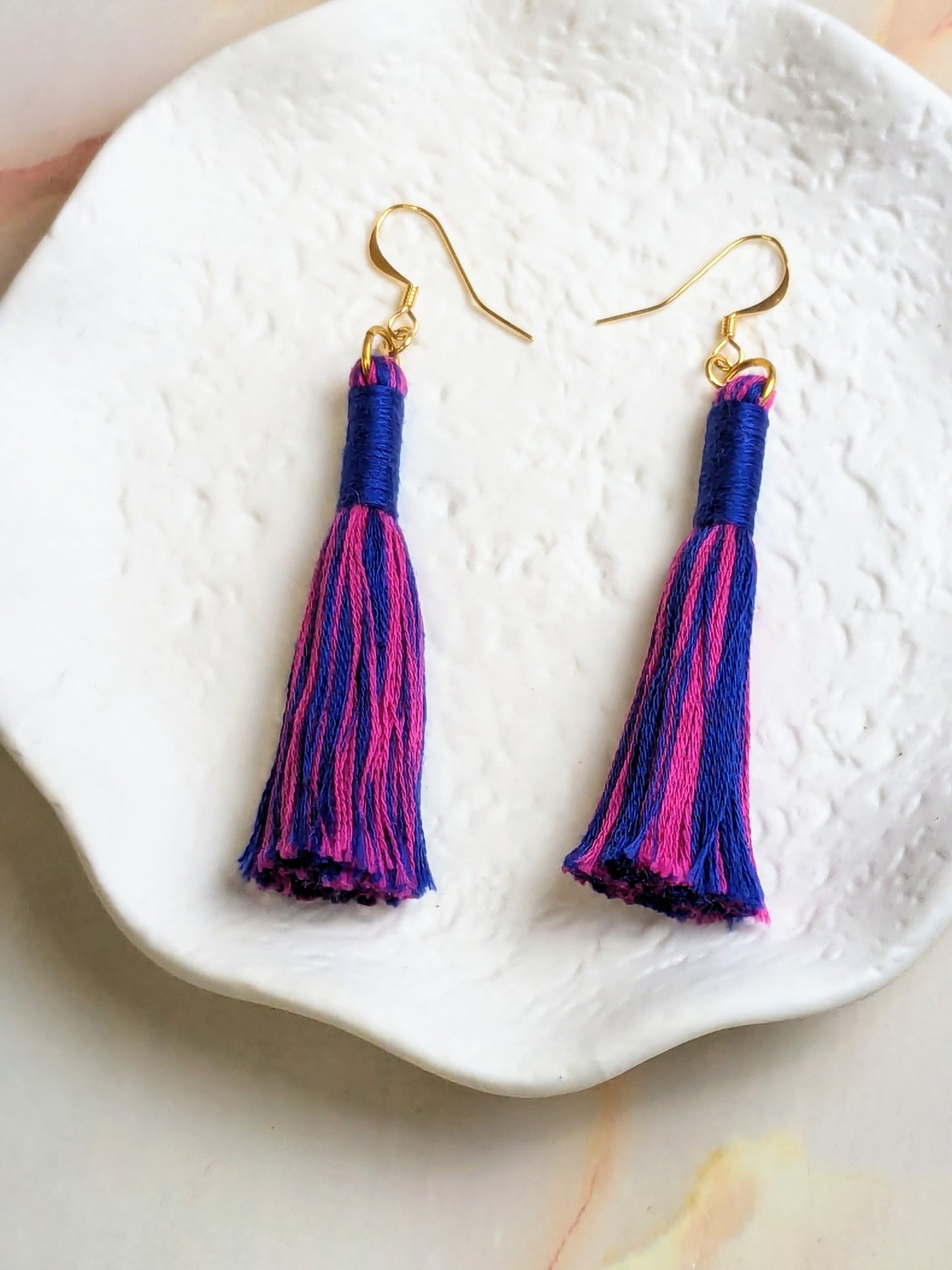 "Aurora" French Navy & Fuchsia with French Navy Contrast Wrap Tassel Earrings