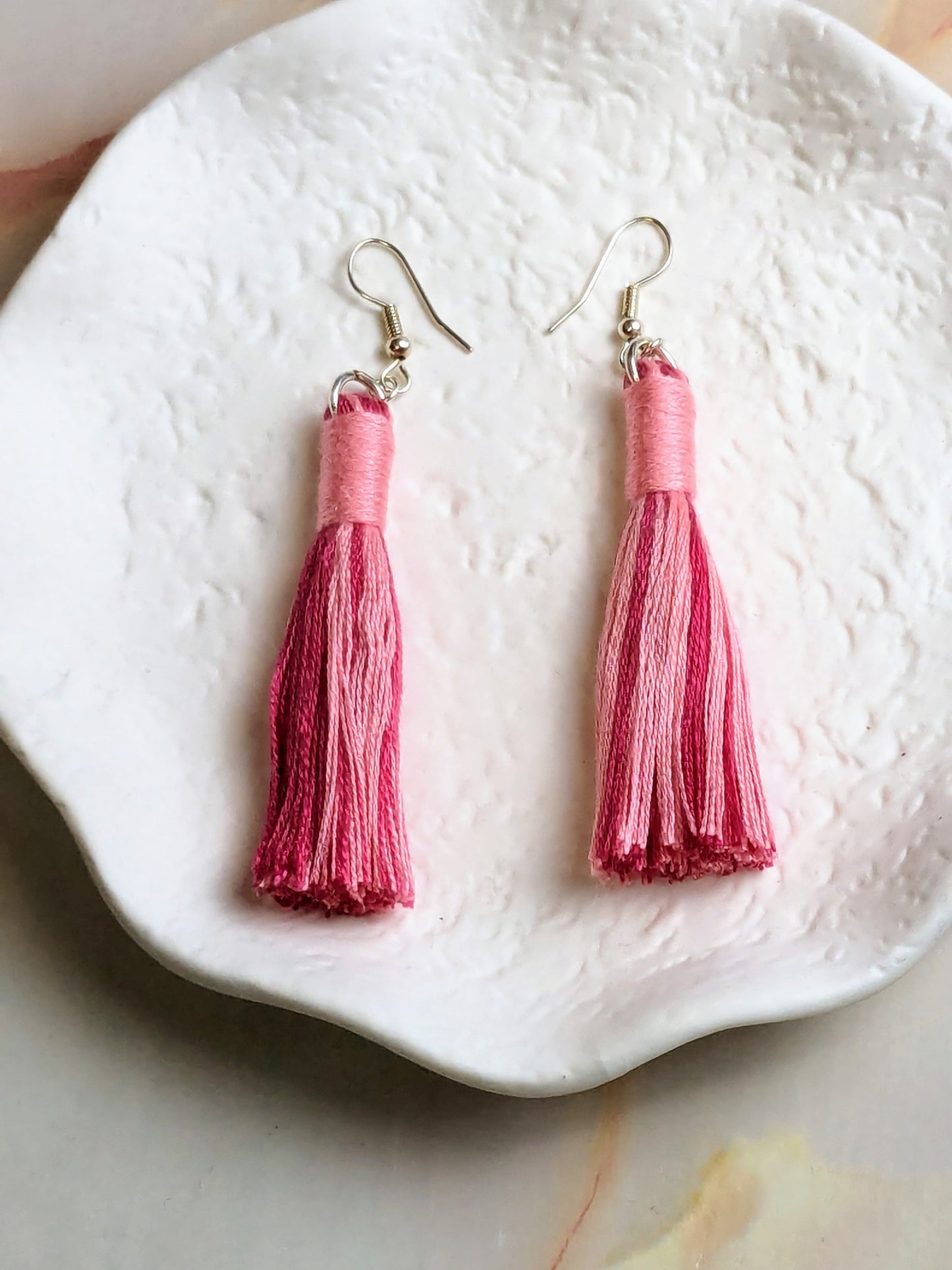 "Aurora" Pink Mix with Bright Pink Contrast Wrap Tassel Earrings