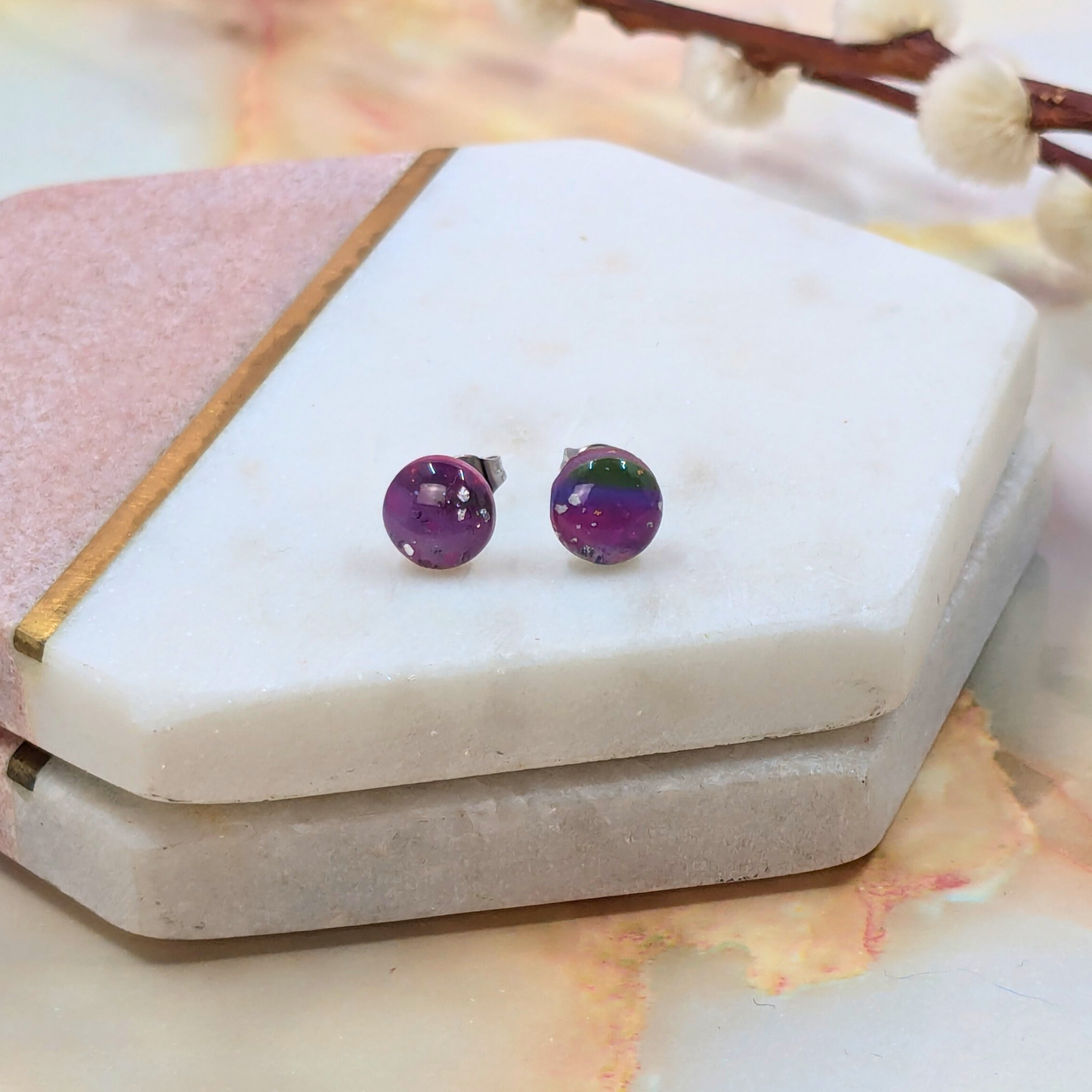 Becca Marble Effect Polymer Clay Tiny Studs | Handmade Minimalist Earrings