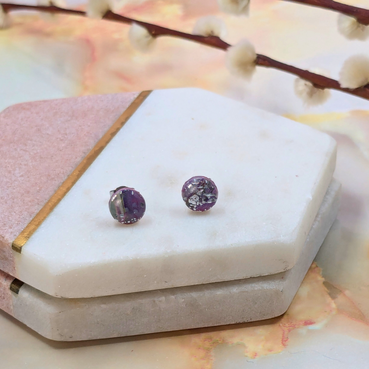 Becca Marble Effect Polymer Clay Tiny Studs | Handmade Minimalist Earrings