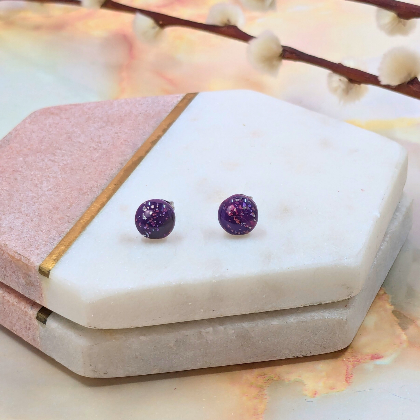 Becca Marble Effect Polymer Clay Tiny Studs | Handmade Minimalist Earrings