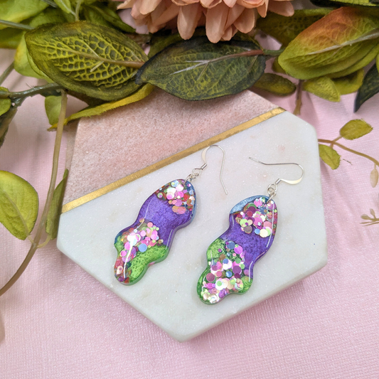 Billie Rainbow Coloured Mica & Glitter Wavy Resin Dangles | Bold & Bright by Created By Lau