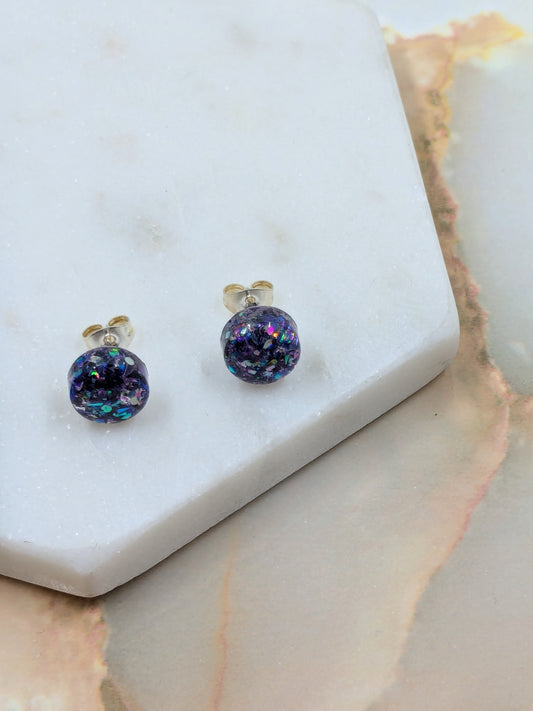 "Bridget" Amethyst Glitter Small Resin Stud Earrings