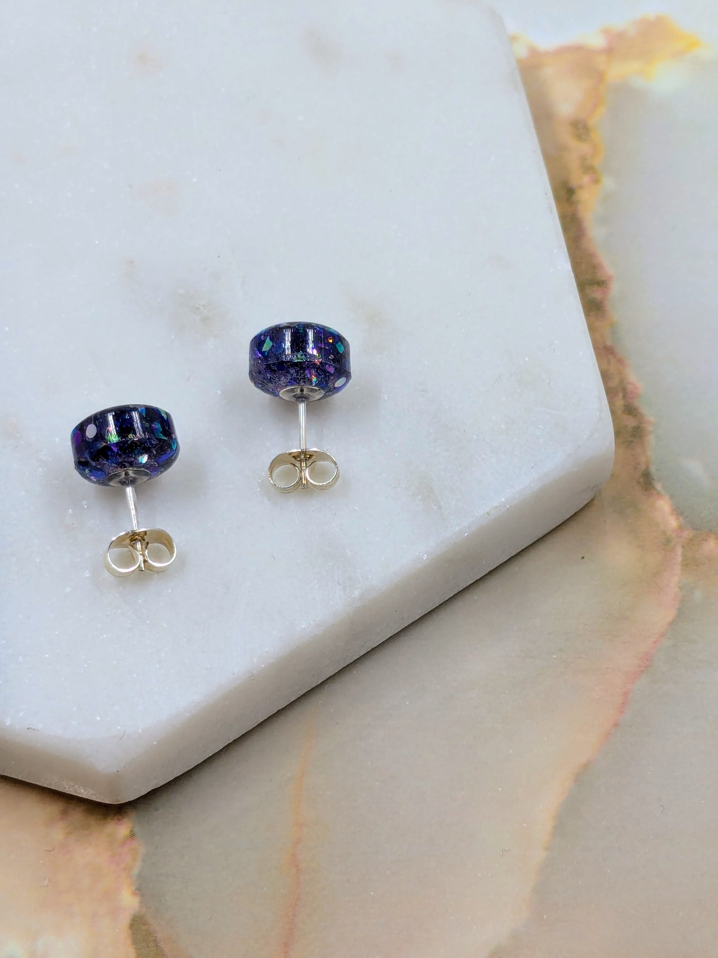 "Bridget" Amethyst Glitter Small Resin Stud Earrings