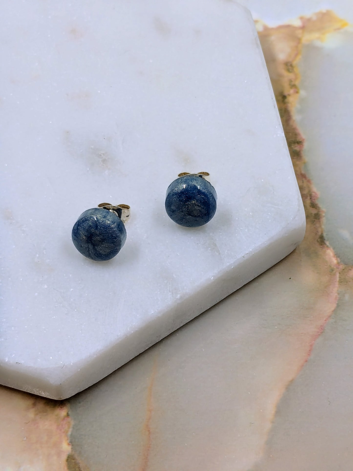 "Bridget" Blue Gold Metallic Small Resin Stud Earrings