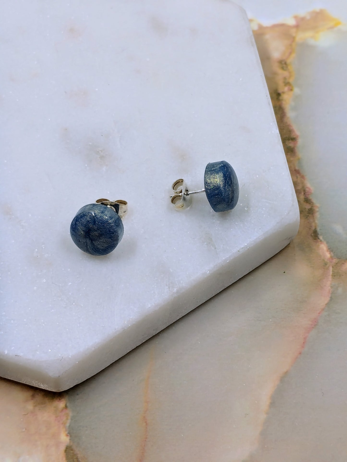 "Bridget" Blue Gold Metallic Small Resin Stud Earrings