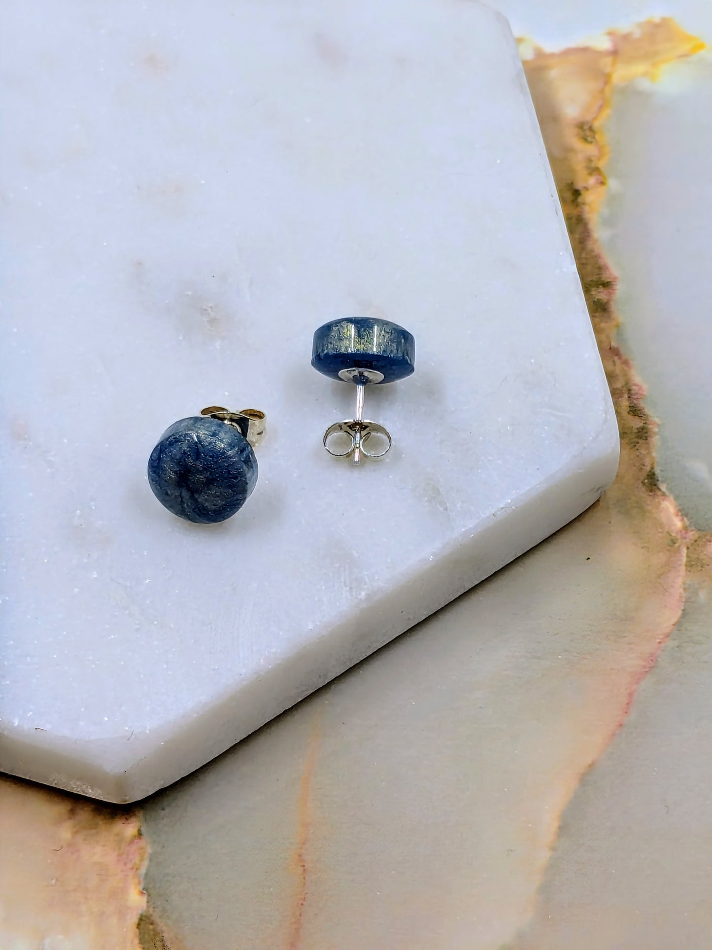 "Bridget" Blue Gold Metallic Small Resin Stud Earrings