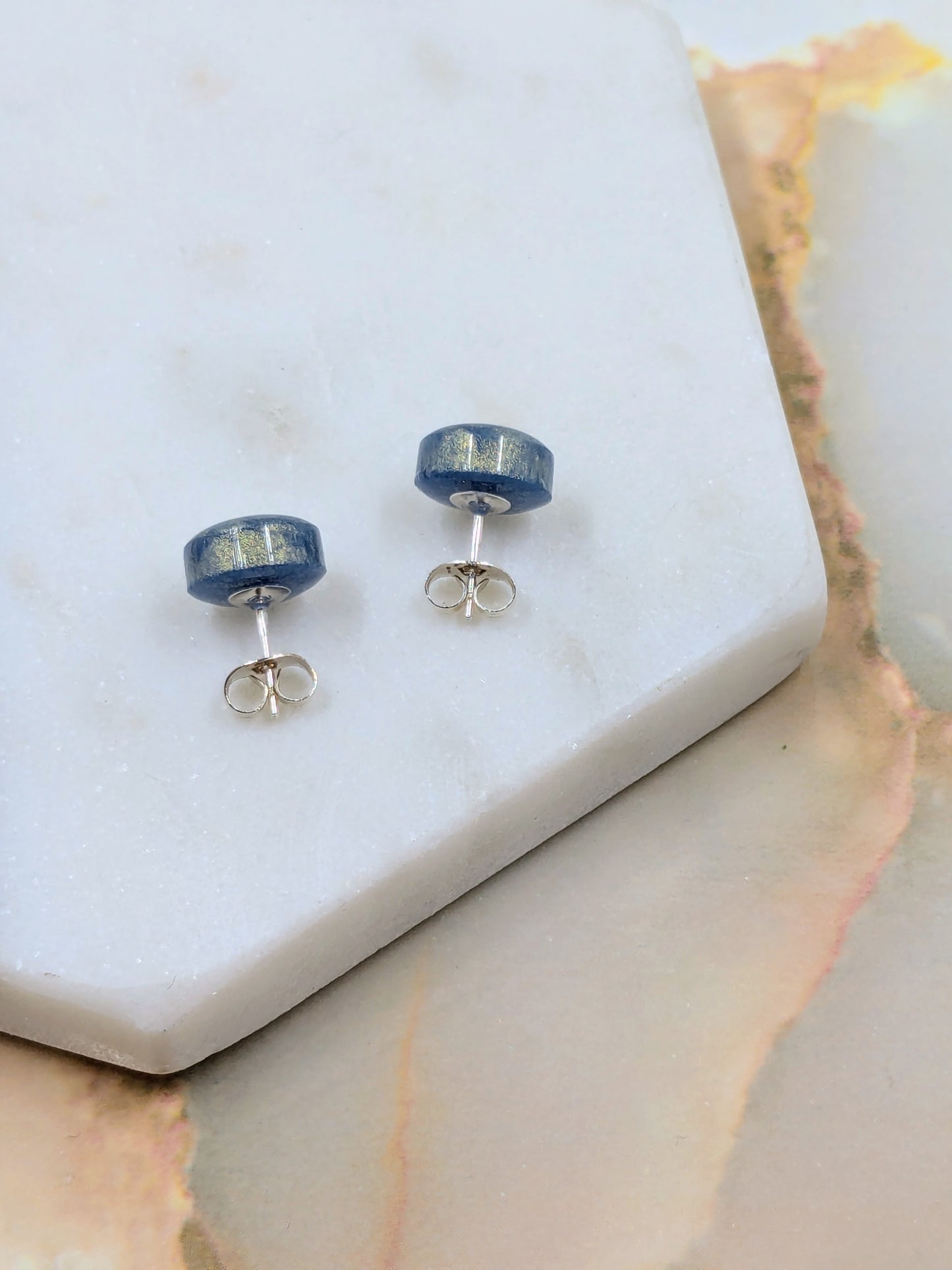 "Bridget" Blue Gold Metallic Small Resin Stud Earrings