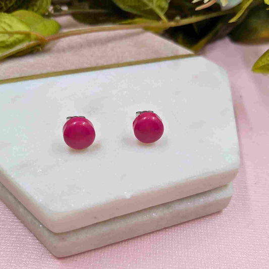 Bridget Bright Pink Resin Stud Earrings - Handmade Minimalist UK Jewellery