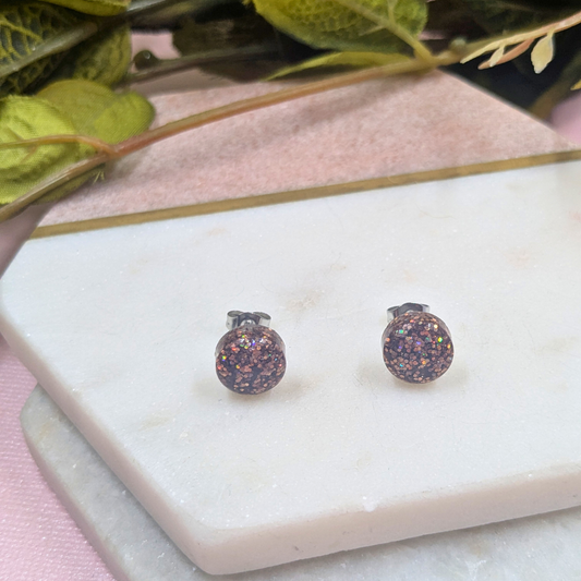 Bridget Brown Glitter Small Resin Stud Earrings | Subtle Sparkle by Created By Lau