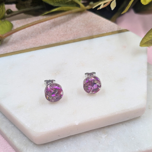 Bridget Cerise Glitter Small Resin Stud Earrings | Vibrant Sparkle by Created By Lau