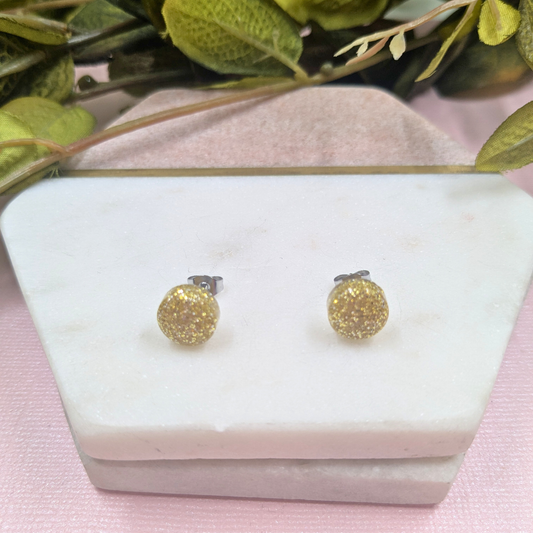 Bridget Gold Dust Glitter Small Resin Stud Earrings | Elegant Sparkle by Created By Lau
