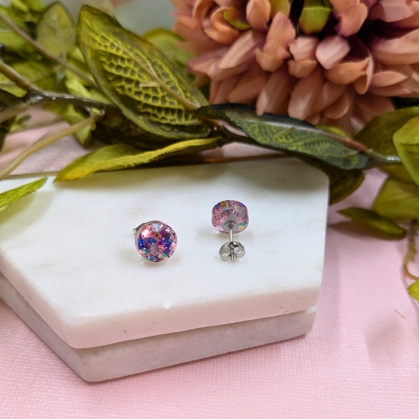 "Bridget" Mermaid Glitter Small Resin Stud Earrings