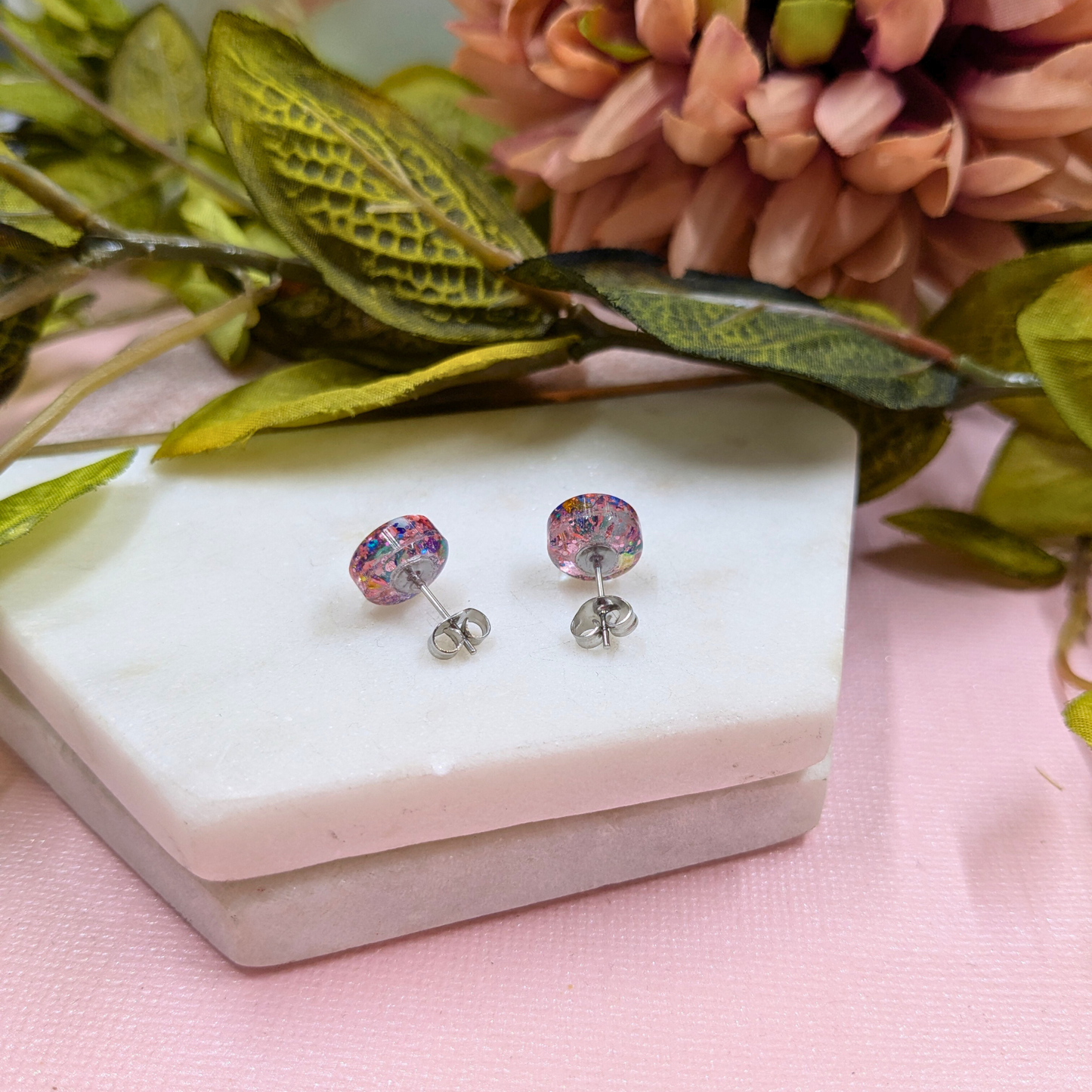 "Bridget" Mermaid Glitter Small Resin Stud Earrings