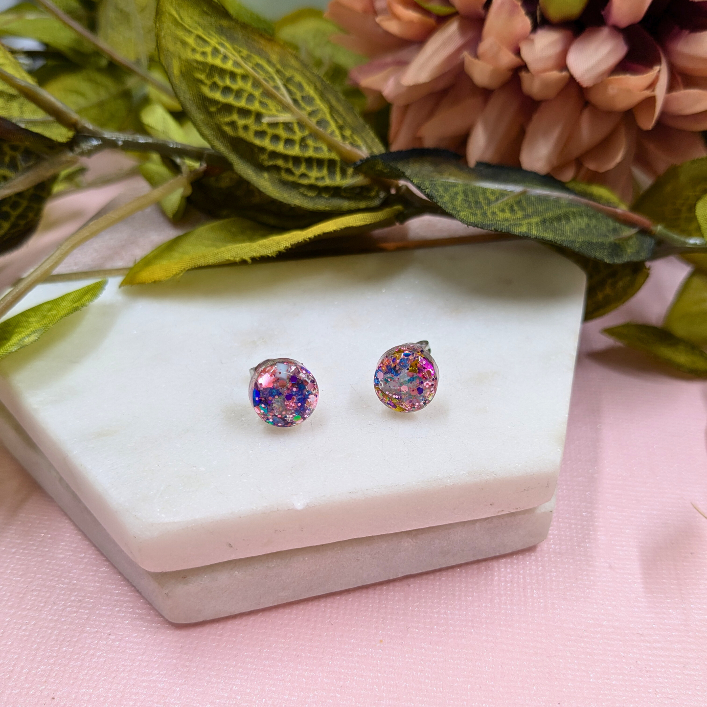 "Bridget" Mermaid Glitter Small Resin Stud Earrings