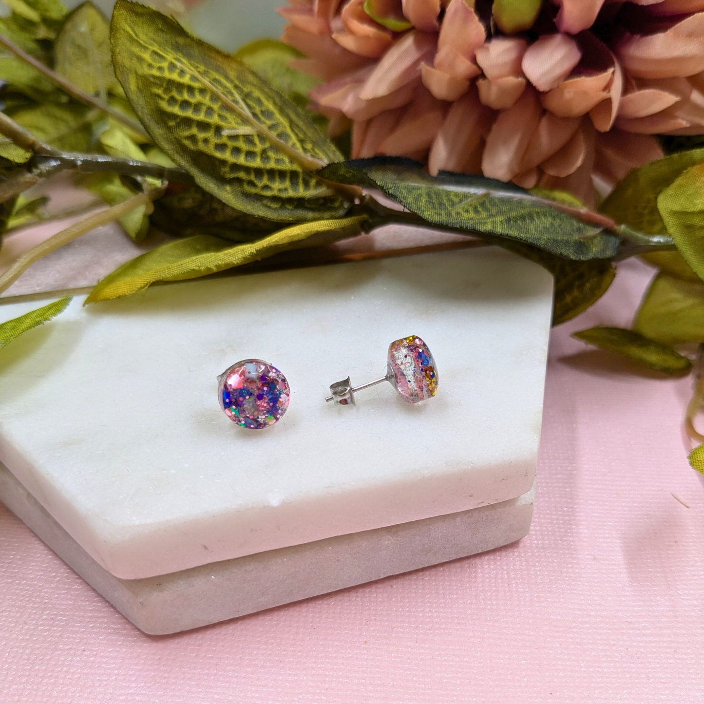 "Bridget" Mermaid Glitter Small Resin Stud Earrings