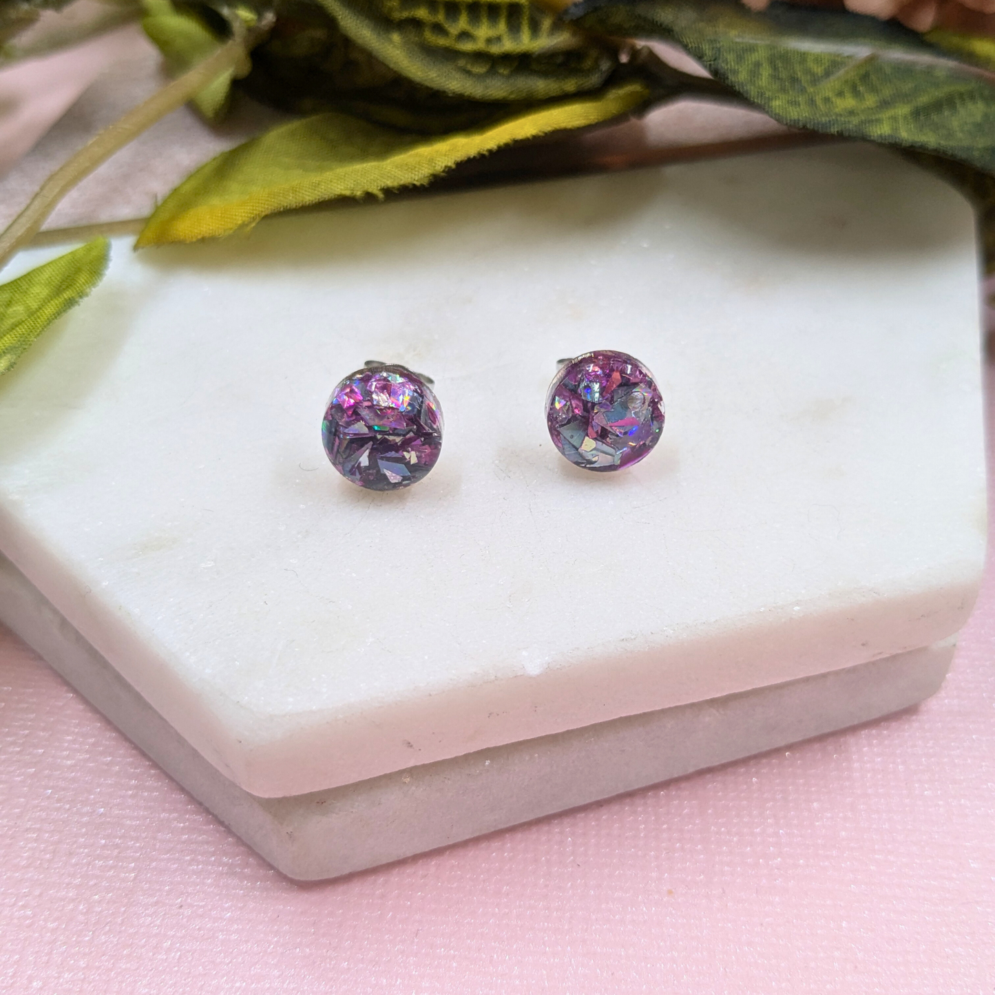 Pink & Blue Shard Glitter Resin Stud Earrings (Bridget) | Created By Lau