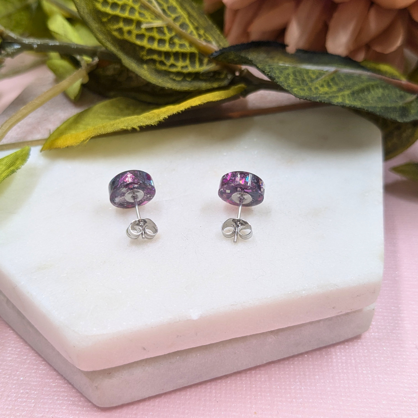Pink & Blue Shard Glitter Resin Stud Earrings (Bridget) | Created By Lau