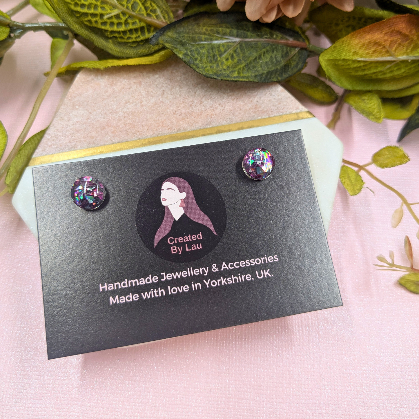 Pink & Blue Shard Glitter Resin Stud Earrings (Bridget) | Created By Lau