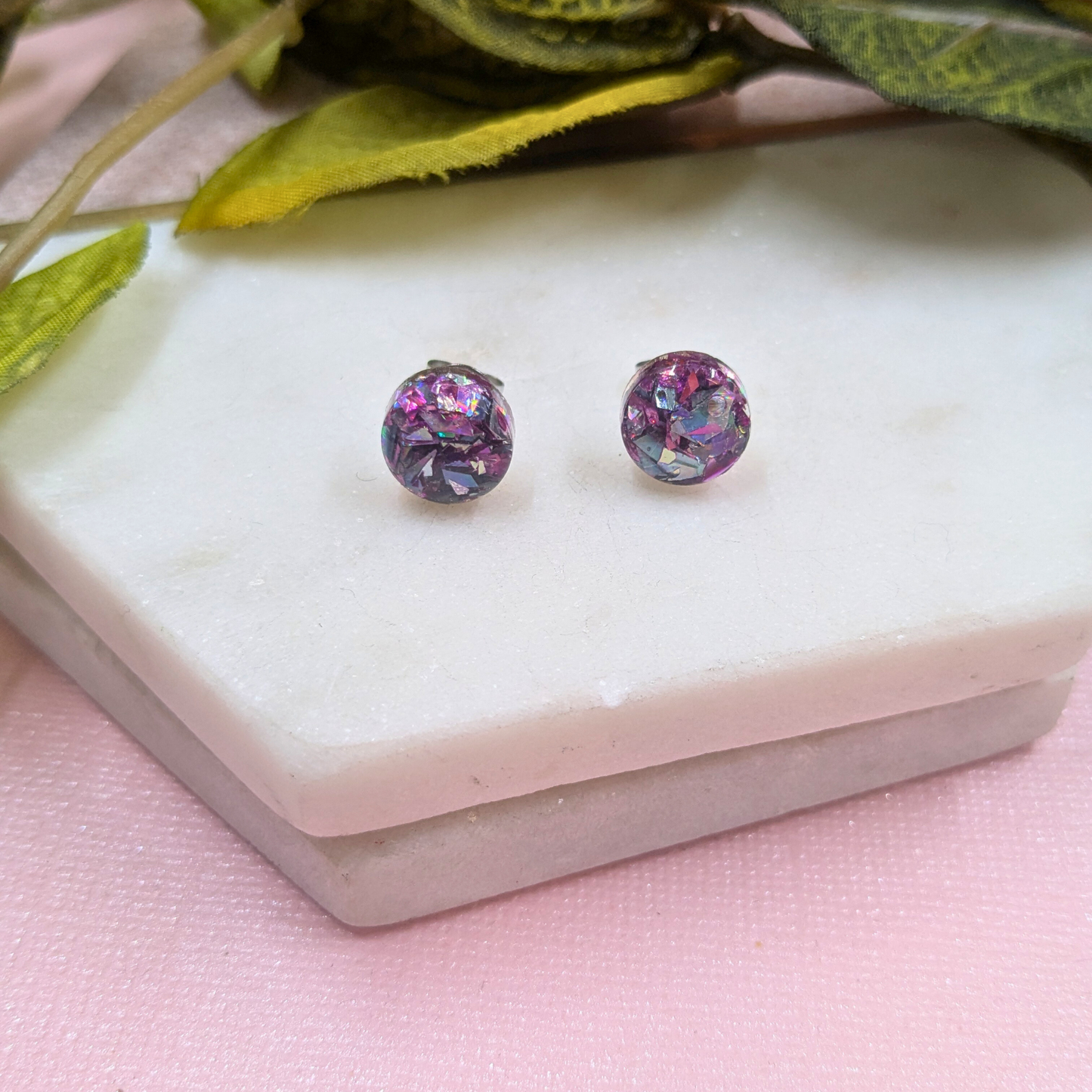 Pink & Blue Shard Glitter Resin Stud Earrings (Bridget) | Created By Lau