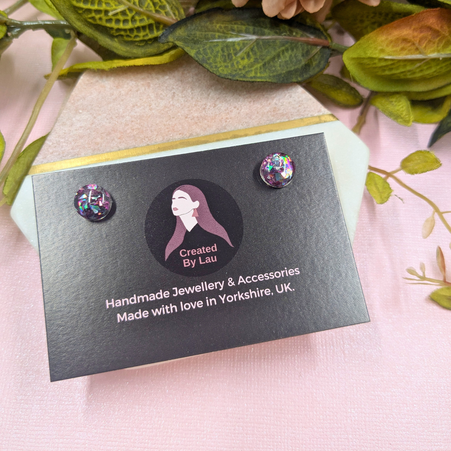 Pink & Blue Shard Glitter Resin Stud Earrings (Bridget) | Created By Lau