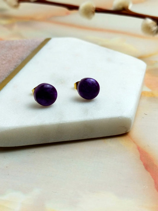 "Bridget" Purple Coloured Small Resin Stud Earrings